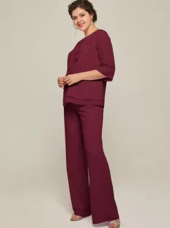 Robe de mère à col bijou manches 3/4 deux pièces à volants longueur au sol robes d'invitées pour mariage