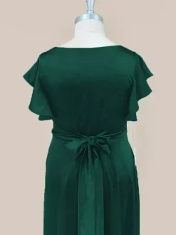Robe de mère col en V manches courtes fendue sur le devant longueur cheville robes d'invitées de mariage
