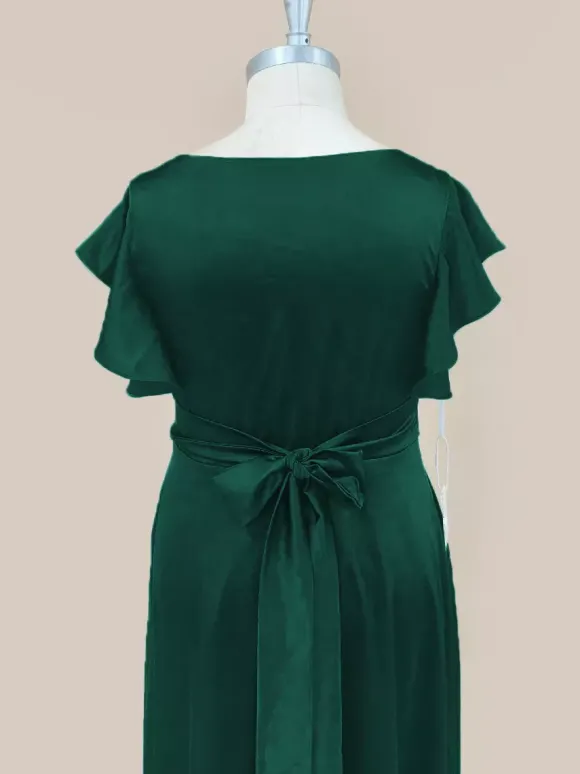 Robe de mère col en V manches courtes fendue sur le devant longueur cheville robes d'invitées de mariage