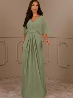 Robe de mère col en V manches courtes ligne a plissée robes d'invitées de mariage
