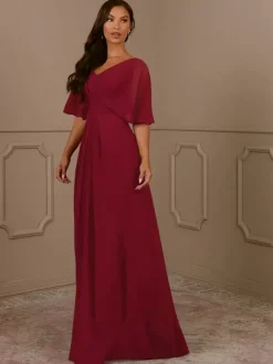 Robe de mère col en V manches courtes ligne a plissée robes d'invitées de mariage