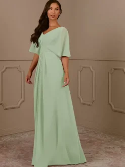 Robe de mère col en V manches courtes ligne a plissée robes d'invitées de mariage