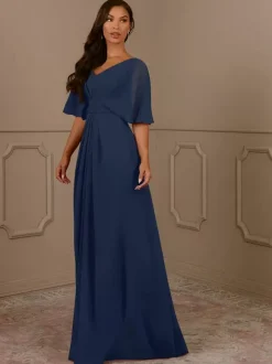 Robe de mère col en V manches courtes ligne a plissée robes d'invitées de mariage