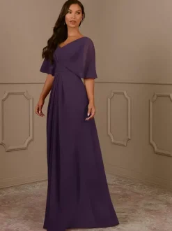 Robe de mère col en V manches courtes ligne a plissée robes d'invitées de mariage