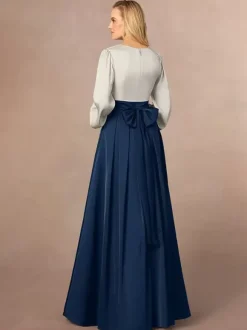 Robe de mère col en V manches longues ligne a fendue sur le devant robes d'invitées de mariage