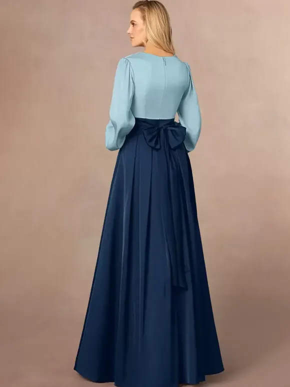 Robe de mère col en V manches longues ligne a fendue sur le devant robes d'invitées de mariage