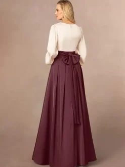 Robe de mère col en V manches longues ligne a fendue sur le devant robes d'invitées de mariage