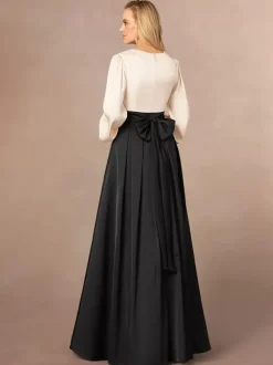 Robe de mère col en V manches longues ligne a fendue sur le devant robes d'invitées de mariage