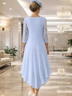 Robe de mère col rond manches 3/4 coupe trapèze dentelle robe d'invitée pour mariage
