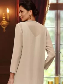 Robe de mère conçue décolleté manches longues deux pièces paillettes longueur cheville robes d'invité de mariage