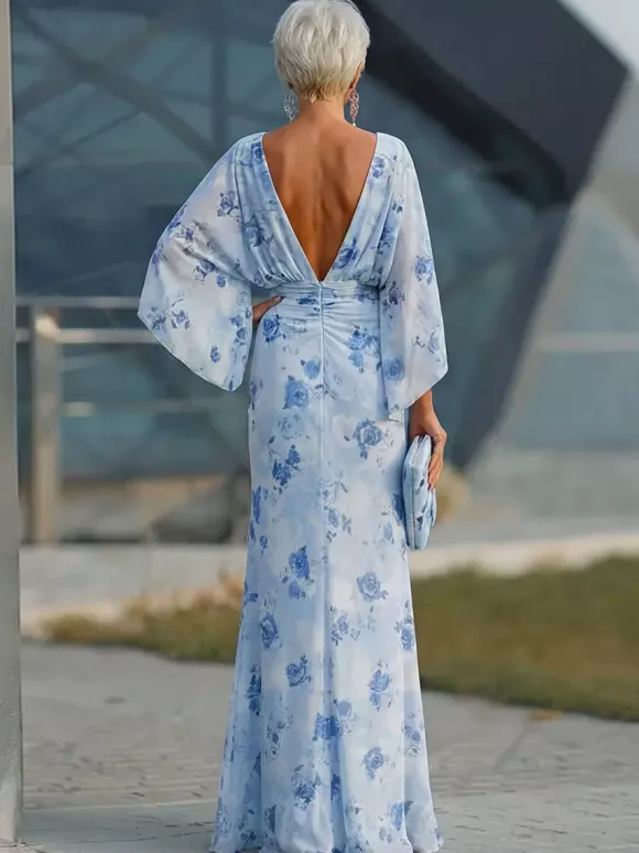 Robe de mère de la mariée col bijou manches 3/4 robe de bal plissée robe d'invitée de mariage