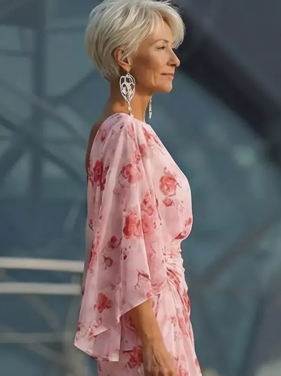 Robe de mère de la mariée col bijou manches 3/4 robe de bal plissée robe d'invitée de mariage
