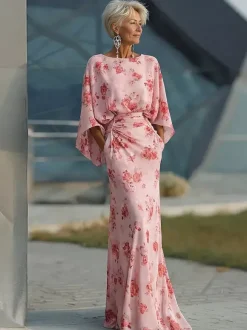 Robe de mère de la mariée col bijou manches 3/4 robe de bal plissée robe d'invitée de mariage