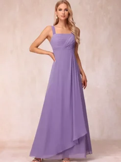 Robe de mère de la mariée col carré manches mi-longues deux pièces plissées robe d'invitée pour mariage