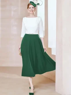 Robe de mère de la mariée à col en V et manches courtes longueur thé perles robes d'invitées pour mariage