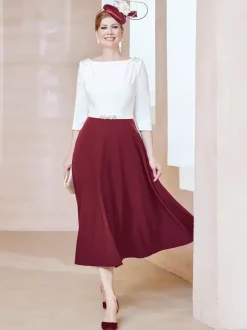 Robe de mère de la mariée à col en V et manches courtes longueur thé perles robes d'invitées pour mariage