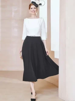 Robe de mère de la mariée à col en V et manches courtes longueur thé perles robes d'invitées pour mariage