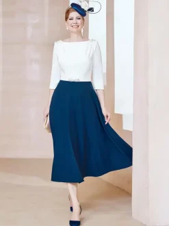 Robe de mère de la mariée à col en V et manches courtes longueur thé perles robes d'invitées pour mariage