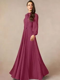 Robe de mère de la mariée décolleté travaillé manches longues coupe trapèze n艙uds robe d'invitée longue pour un mariage