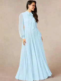 Robe de mère de la mariée décolleté travaillé manches longues coupe trapèze n艙uds robe d'invitée longue pour un mariage