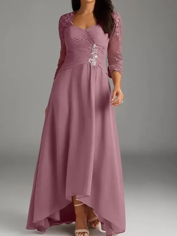 Robe de mère de la mariée élégante en dentelle à décolleté en c艙ur longue robe de soirée pour mariage