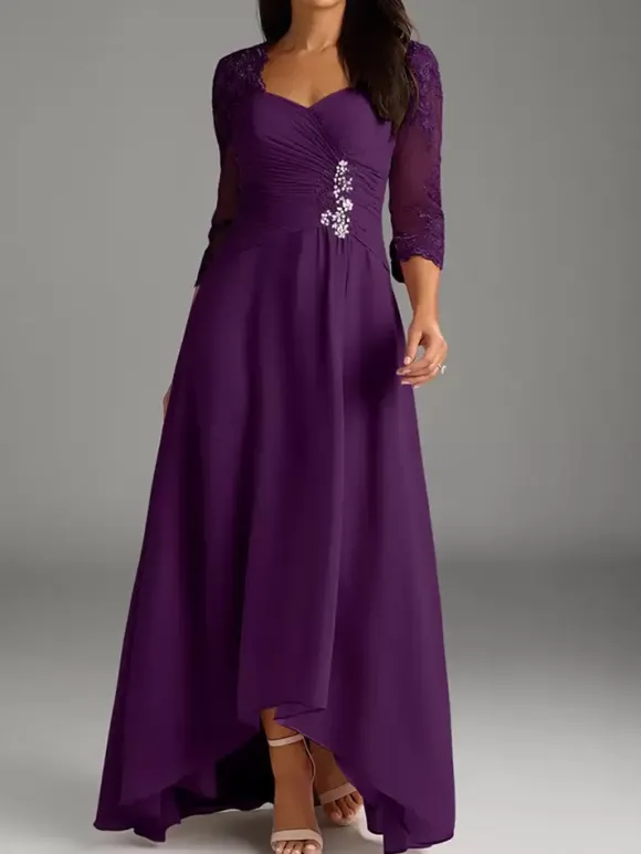 Robe de mère de la mariée élégante en dentelle à décolleté en c艙ur longue robe de soirée pour mariage