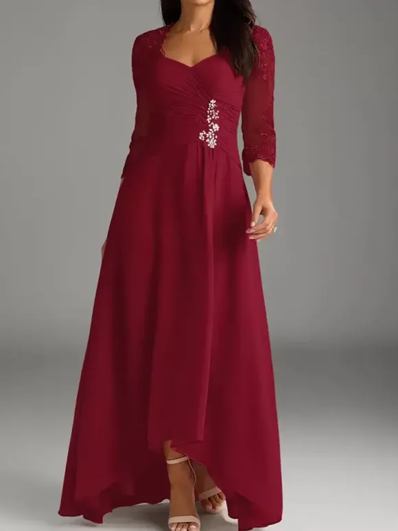 Robe de mère de la mariée élégante en dentelle à décolleté en c艙ur longue robe de soirée pour mariage