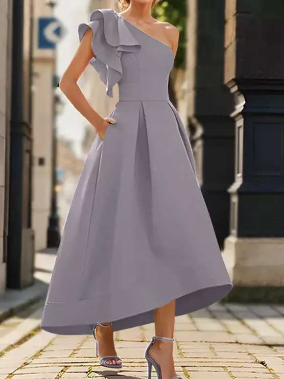 Robe de mère de mairée Robe d'invitée de mariage asymétrique épaule dénudée longueur cheville