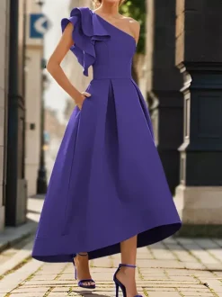 Robe de mère de mairée Robe d'invitée de mariage asymétrique épaule dénudée longueur cheville