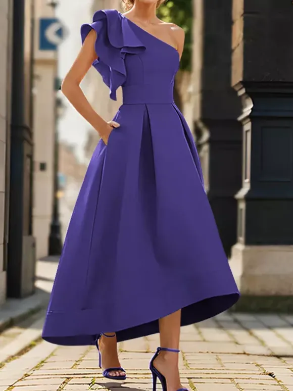 Robe de mère de mairée Robe d'invitée de mariage asymétrique épaule dénudée longueur cheville