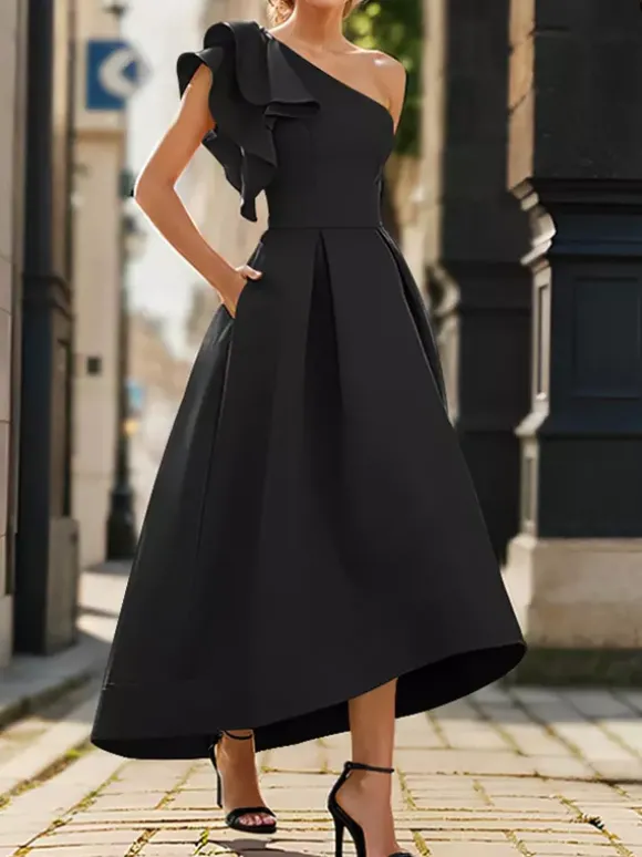 Robe de mère de mairée Robe d'invitée de mariage asymétrique épaule dénudée longueur cheville