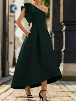 Robe de mère de mairée Robe d'invitée de mariage asymétrique épaule dénudée longueur cheville