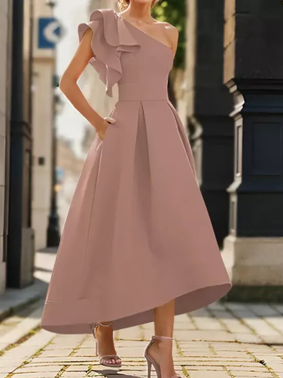 Robe de mère de mairée Robe d'invitée de mariage asymétrique épaule dénudée longueur cheville