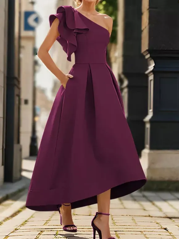 Robe de mère de mairée Robe d'invitée de mariage asymétrique épaule dénudée longueur cheville