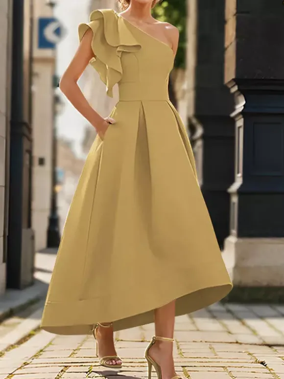 Robe de mère de mairée Robe d'invitée de mariage asymétrique épaule dénudée longueur cheville