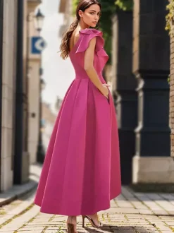 Robe de mère de mairée Robe d'invitée de mariage asymétrique épaule dénudée longueur cheville