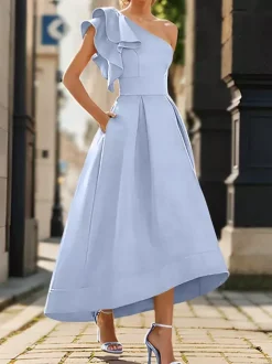 Robe de mère de mairée Robe d'invitée de mariage asymétrique épaule dénudée longueur cheville