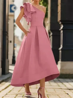 Robe de mère de mairée Robe d'invitée de mariage asymétrique épaule dénudée longueur cheville