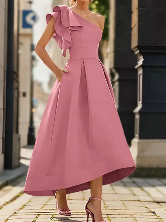 Robe de mère de mairée Robe d'invitée de mariage asymétrique épaule dénudée longueur cheville