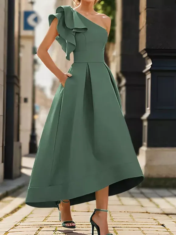 Robe de mère de mairée Robe d'invitée de mariage asymétrique épaule dénudée longueur cheville
