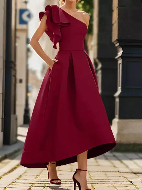 Robe de mère de mairée Robe d'invitée de mariage asymétrique épaule dénudée longueur cheville