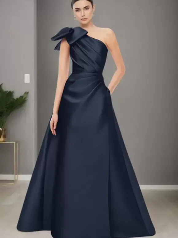 Robe de mère de mariée asymétrique épaule dénudée sans manches ligne a n艙uds longueur au sol robes d'invitées de mariage