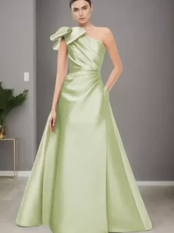 Robe de mère de mariée asymétrique épaule dénudée sans manches ligne a n艙uds longueur au sol robes d'invitées de mariage