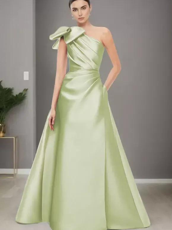 Robe de mère de mariée asymétrique épaule dénudée sans manches ligne a n艙uds longueur au sol robes d'invitées de mariage