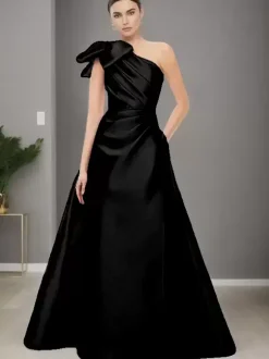 Robe de mère de mariée asymétrique épaule dénudée sans manches ligne a n艙uds longueur au sol robes d'invitées de mariage
