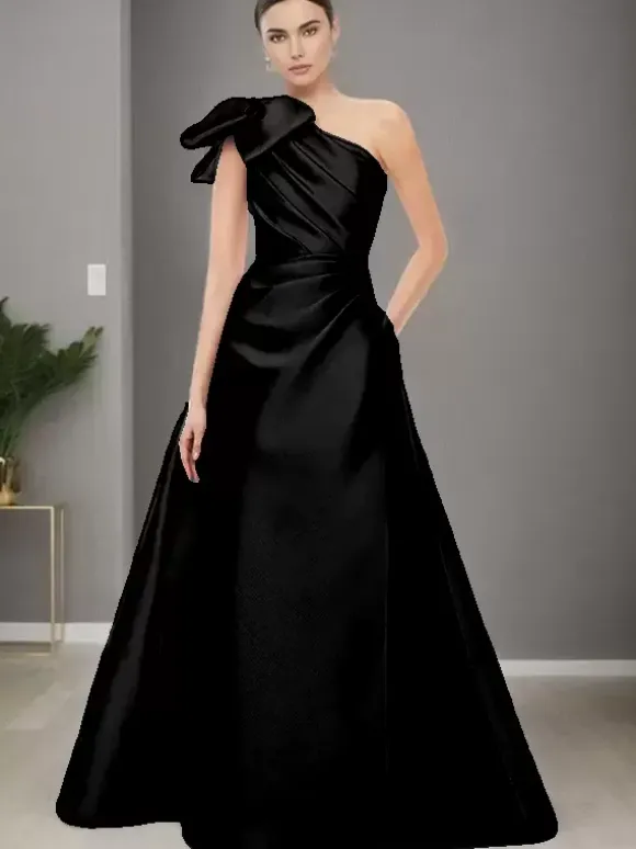 Robe de mère de mariée asymétrique épaule dénudée sans manches ligne a n艙uds longueur au sol robes d'invitées de mariage