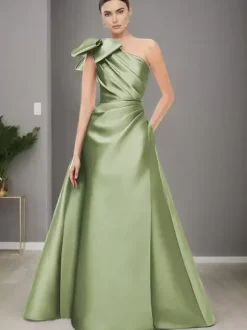 Robe de mère de mariée asymétrique épaule dénudée sans manches ligne a n艙uds longueur au sol robes d'invitées de mariage