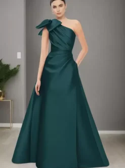 Robe de mère de mariée asymétrique épaule dénudée sans manches ligne a n艙uds longueur au sol robes d'invitées de mariage