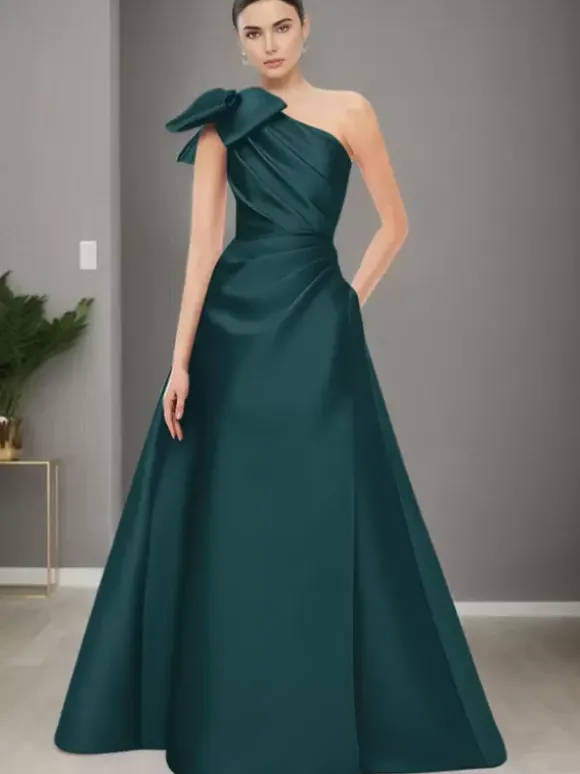Robe de mère de mariée asymétrique épaule dénudée sans manches ligne a n艙uds longueur au sol robes d'invitées de mariage