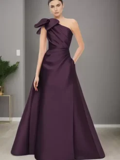 Robe de mère de mariée asymétrique épaule dénudée sans manches ligne a n艙uds longueur au sol robes d'invitées de mariage